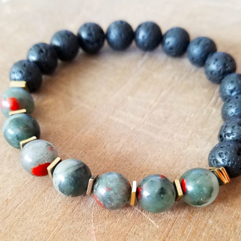 Lava Stone Black and Green Beaded Bracelet
